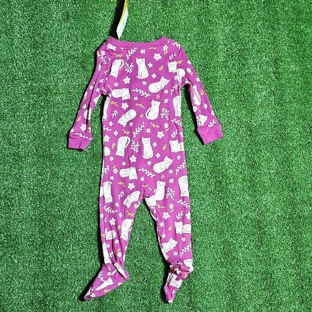 Purple Baby Girl Footie with Cat Design